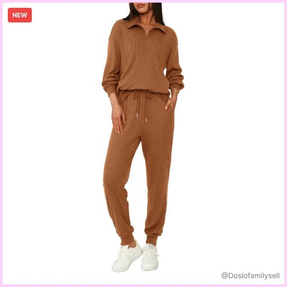 Pants - Y2K Tracksuit Set Half Zip Sweatshirt High Waist Sweatpants Lounge Wear